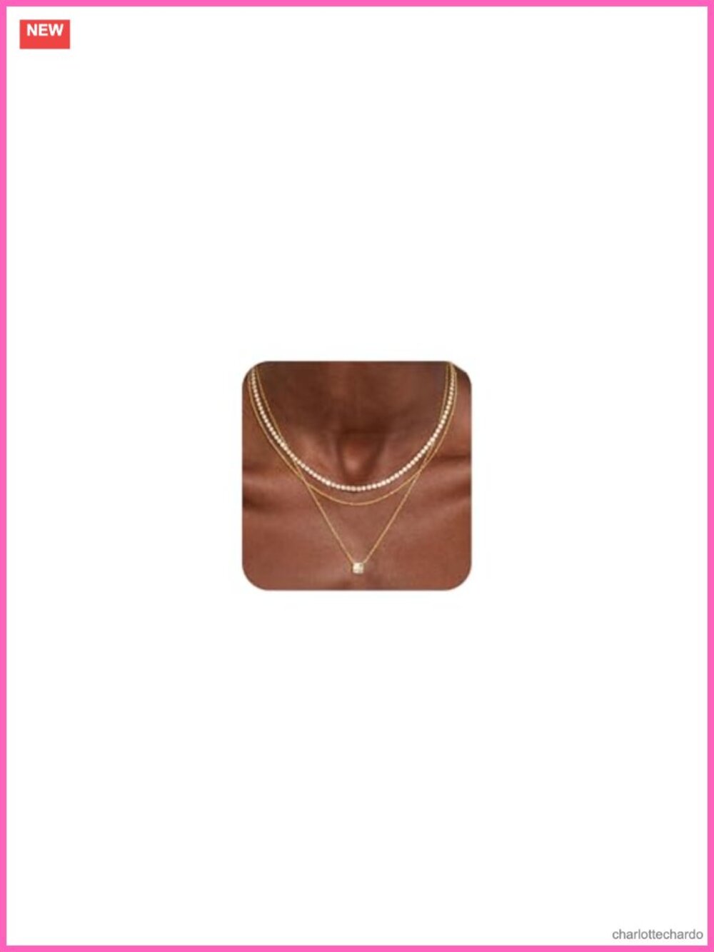 14K Gold Plated Layered Necklace CZ Tennis Bar Pendant Dainty Stackable